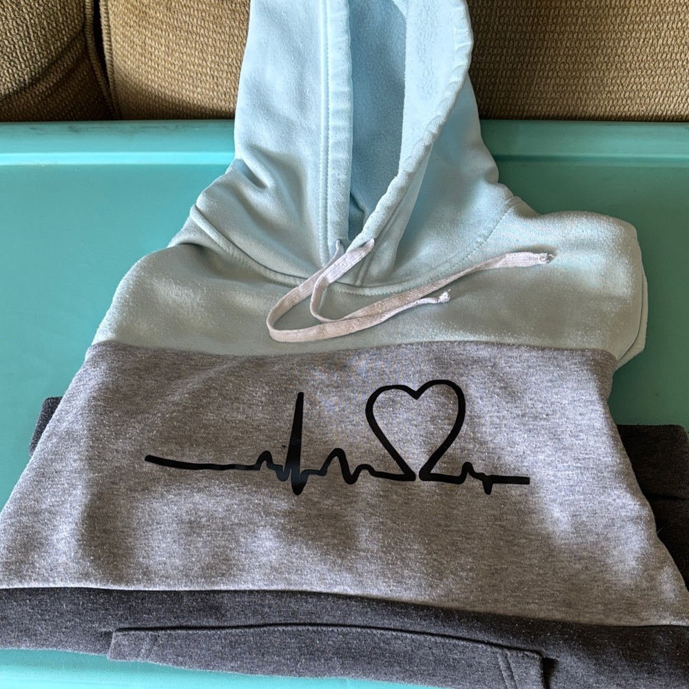 Blue and Gray Heartbeat Hoodie